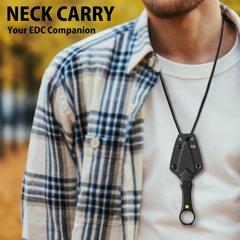 LOTHAR PORCUPINE Small Fixed Blade Knife, 2.46" 14C28N Neck Knife, EDC Knife with G10 Handle and Kydex Sheath, Knife Necklace Horizontal Carry Knife, Survival Knife for Men Women (black) - Image 5
